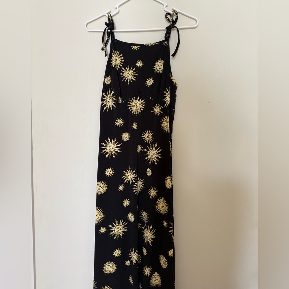 Modcloth Witchy Black and Yellow Sun Pattern Maxi Dress